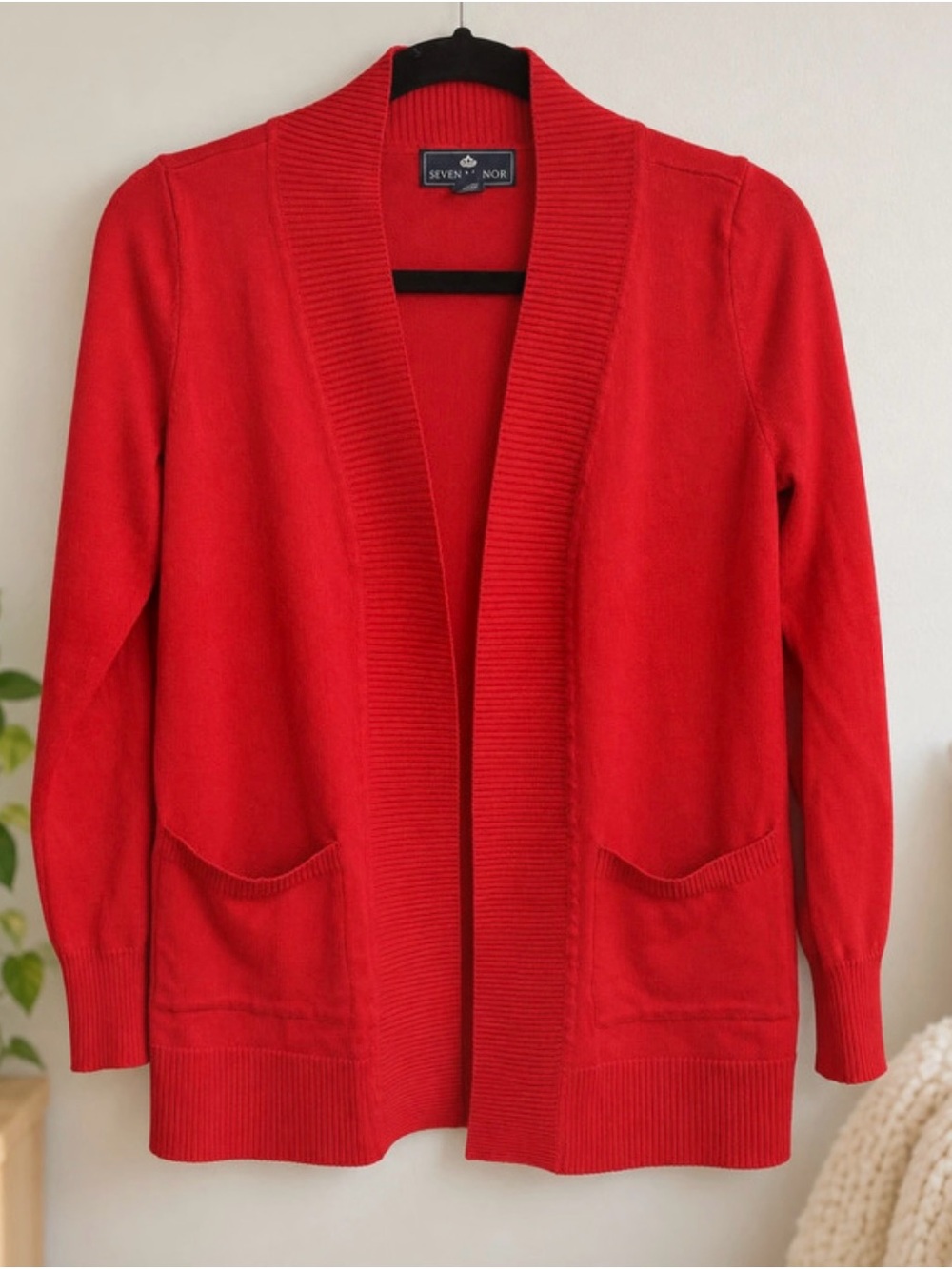Red Open-Front Knit Cardigan Sweater
